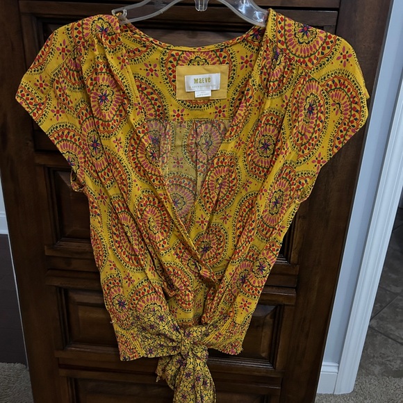 Anthropologie Maeve cap sleeves blouse- Yellow and Pink Patterned Women's Top - Picture 3 of 3
